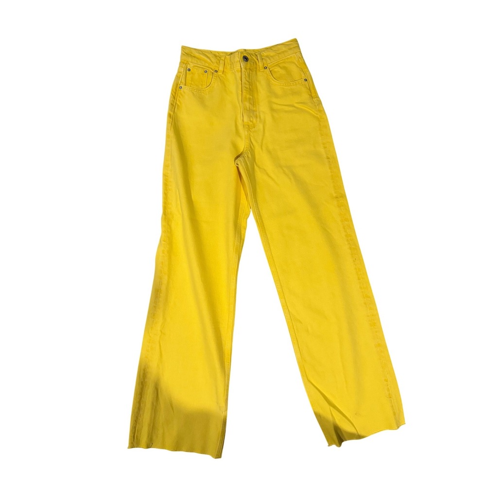 Ipekyol Denim Yellow High Waisted Wide Leg Raw Hem Jeans Womens Size 6 EUR 36